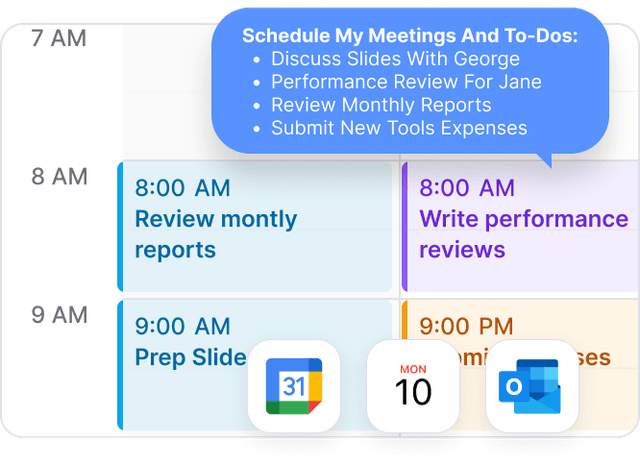 Sync across Google Calendar, iCloud,and Outlook — all in one smart dashboard.